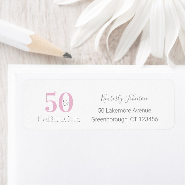 50 and Fabulous Modern Pink Gray Birthday Label (Insitu)