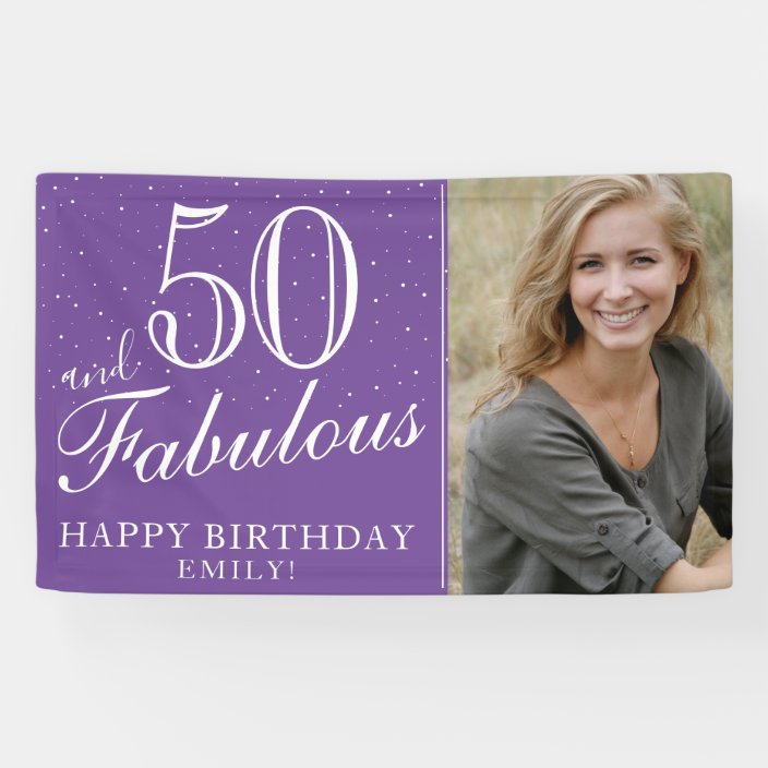 50 and Fabulous Modern Purple 50th Birthday Photo Banner | Zazzle.com