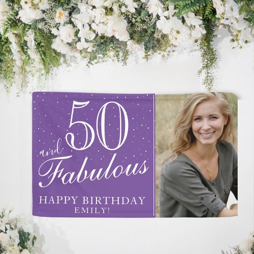50 and Fabulous Modern Purple 50th Birthday Photo Banner
