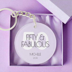 50 and fabulous Modern Purple Fifty Birthday Party Keychain