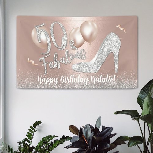 50 and Fabulous Modern Rose Gold 50th Birthday  Banner