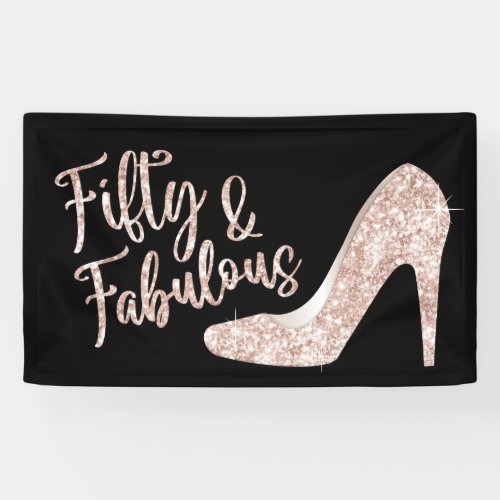 50 and Fabulous Modern Rose Gold Girl Birthday  Banner