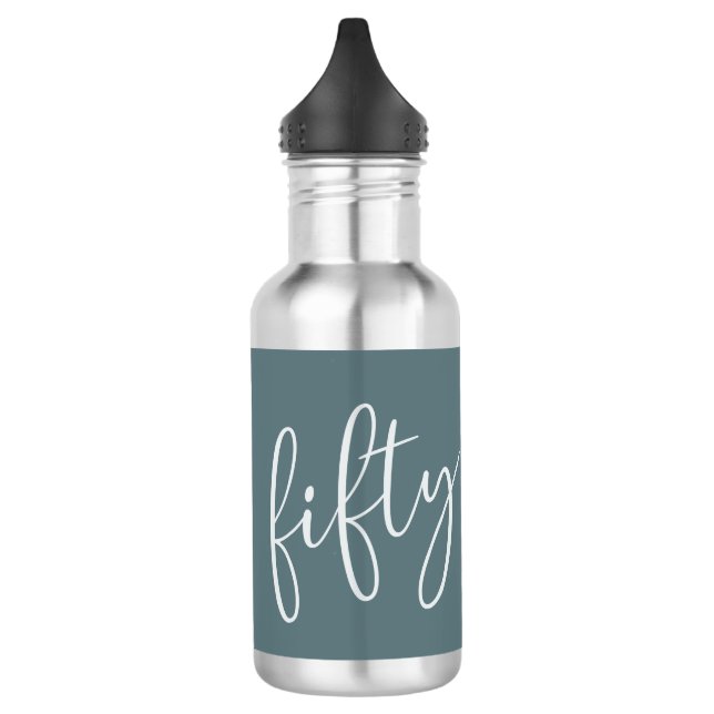 50 and Fabulous Modern Script Gray Stainless Steel Water Bottle (Left)