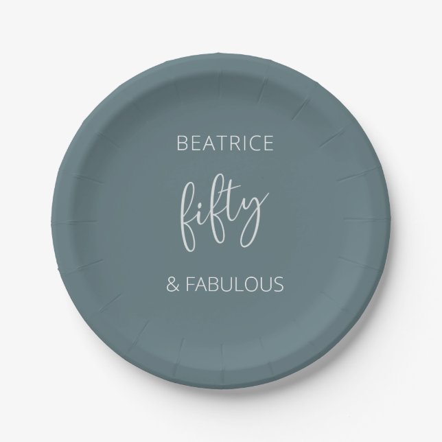 50 and Fabulous Modern Script  Paper Plates (Front)