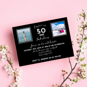 50 and Fabulous Modern Typography Black and White Invitation