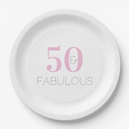 50 and fabulous  Modern Typography Pink Birthday  Paper Plates