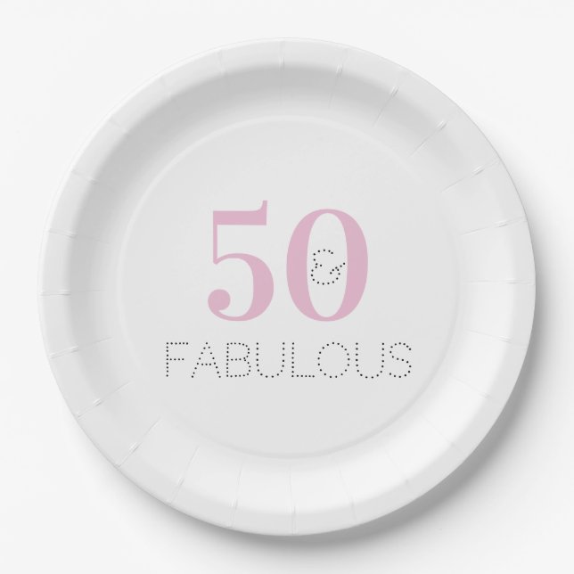 50 and fabulous | Modern Typography Pink Birthday  Paper Plates (Front)