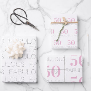 50 and fabulous Modern Typography Pink Birthday Wrapping Paper Sheets