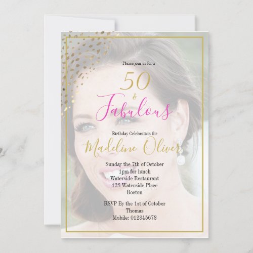 50 and Fabulous Monogram Photo Elegant Birthday Invitation