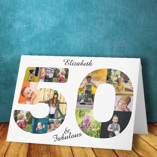 50 and Fabulous Multi Photo Friend 50th Birthday Card
