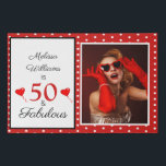 50 and Fabulous Name LG Photo 50th Birthday WH Red Faux Canvas Print<br><div class="desc">We are having a 50th birthday parry. Celebrate with the 50 and Fabulous wall canvas print. Personalize with your photo and name. This is a large photo. If your photo has a warning about size, then you can go to the 2 smaller photo designed print when putting this in the...</div>