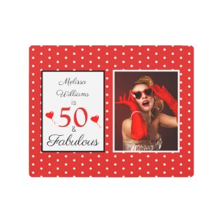 50 and Fabulous Name Photo 50th Birthday White Red Metal Print
