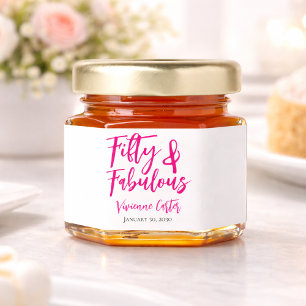 50 and Fabulous Name Pink 50th Birthday Party Honey Jar Favors