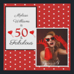 50 and Fabulous Name SM Photo 50th Birthday WH Red Faux Canvas Print<br><div class="desc">We are having a 50th birthday parry. Celebrate with the 50 and Fabulous wall canvas print. Personalize with your photo and name. This is the smallest print size. The script style font and the colors can be changed when you customize further. If you need help with this or would like...</div>