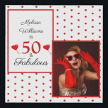 50 and Fabulous Name SM Photo 50th Birthday WH Red Faux Canvas Print<br><div class="desc">We are having a 50th birthday party. Celebrate with the 50 and Fabulous wall canvas print. Personalize with your photo and name. This is the smallest print size. The script style font and the colors can be changed when you customize further. If you need help with this or would like...</div>