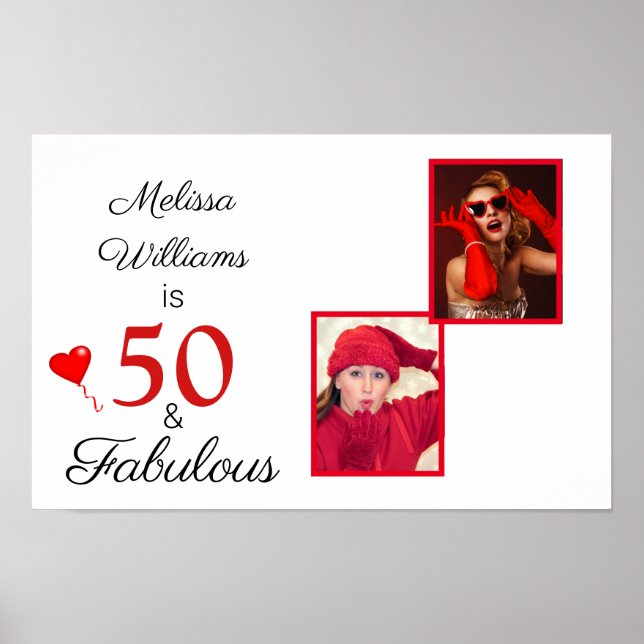 50 and Fabulous Name Two Photos 50th Birthday SM Poster (Front)