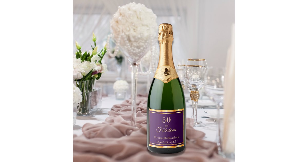 50 and fabulous on stylish purple with name date champagne ...