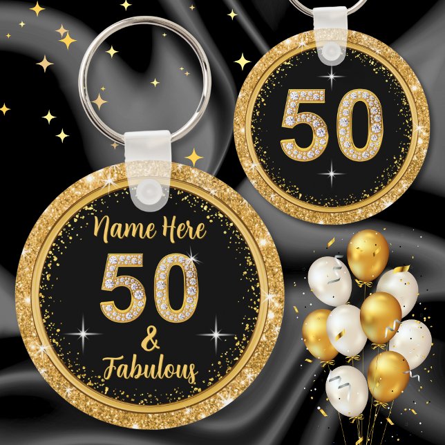50 and Fabulous Party Favors, Personalized Keychain (Fifty & Fabulous. 50th birthday party favors for adults. Elegant 50th birthday favors, personalized.)