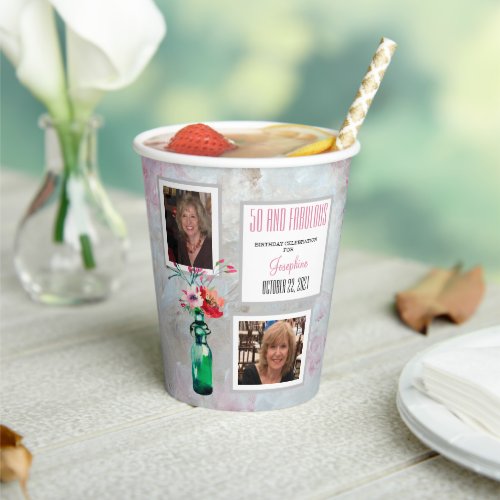 50 and Fabulous Party Photo Collage Paper cup