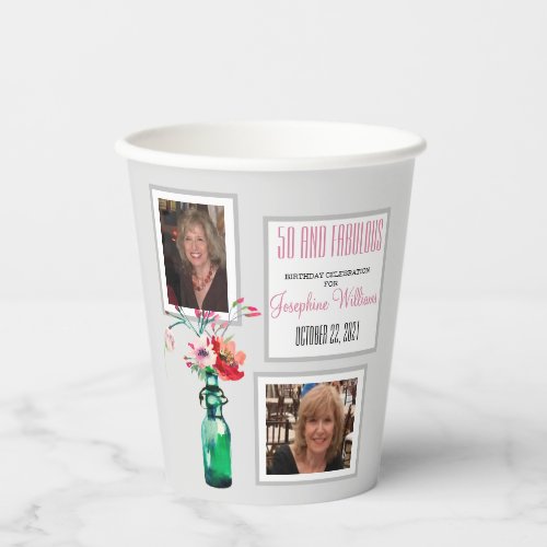 50 and Fabulous Party Photo Collage Paper cup