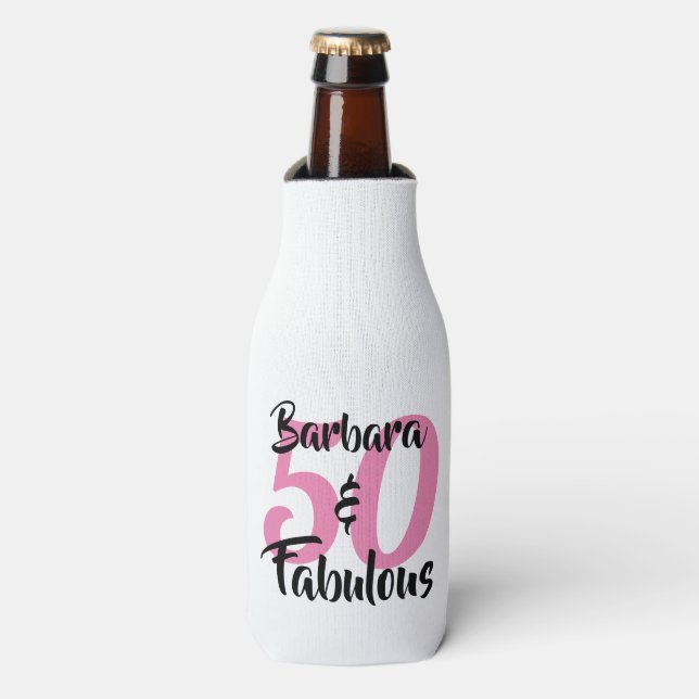 50 and Fabulous Personalized Birthday Party Bottle Cooler (Bottle Front)