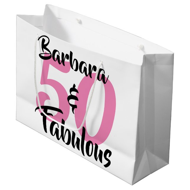 50 and Fabulous Personalized Birthday Party Large Gift Bag (Front Angled)