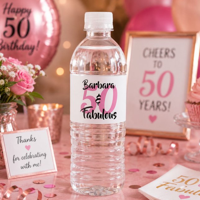 50 and Fabulous Personalized Birthday Party Water Bottle Label (Creator Uploaded)