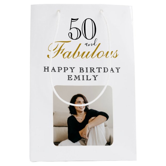 50 and Fabulous Photo 50th Birthday Medium Gift Bag (Front)