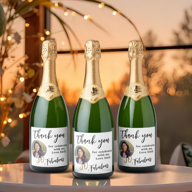 50 and Fabulous Photo 50th Birthday Thank you Sparkling Wine Label (Creator Uploaded)
