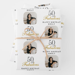50 and Fabulous Photo 50th Birthday Wrapping Paper Sheets