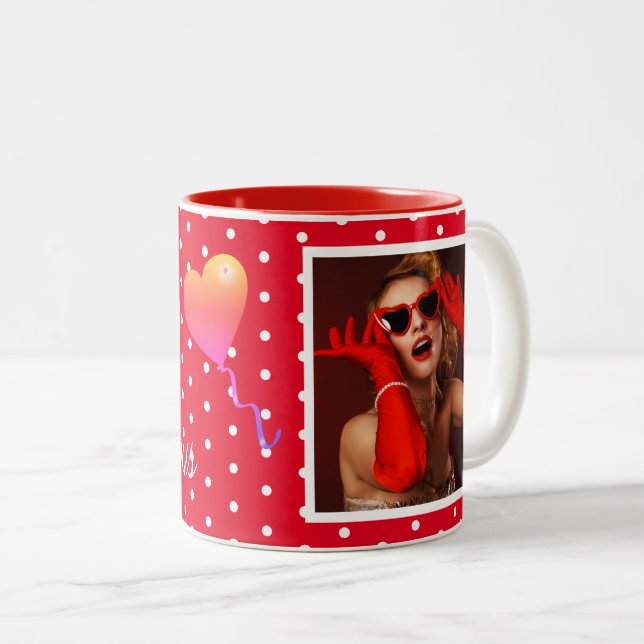 50 and Fabulous Photo and 50th Birthday Red WH Dot Two-Tone Coffee Mug (Front Right)