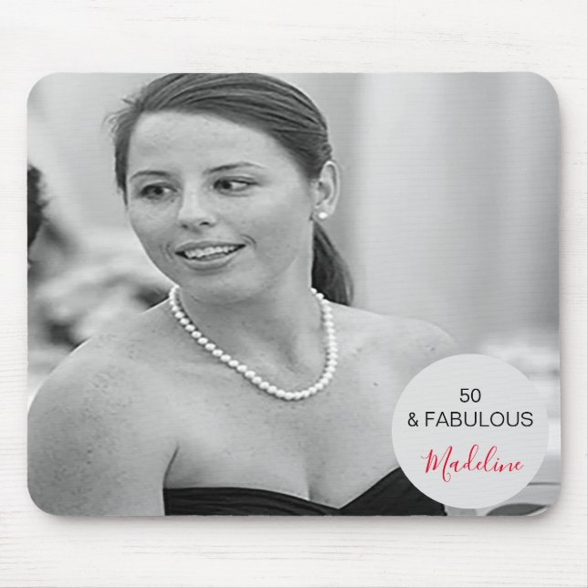 50 and Fabulous Photo Black and White Personal Mouse Pad (Front)