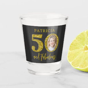 50 and Fabulous Photo Black Gold 50th Birthday Shot Glass