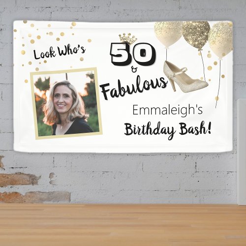 50 And Fabulous Photo Bold Black Birthday Banner