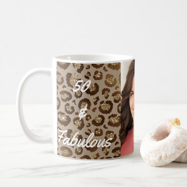 50 and Fabulous Photo Cheetah Print Coffee Mug (With Donut)