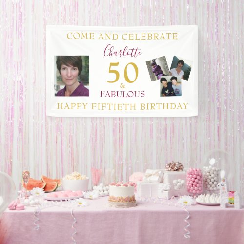 50 and Fabulous Photo Collage 50th Birthday Banner