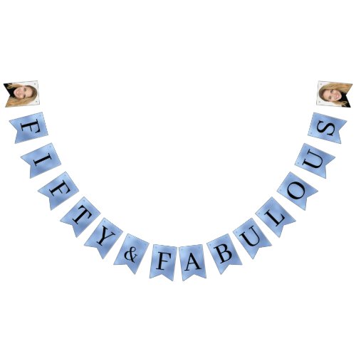 50 and Fabulous Photo Dusty Blue Foil Bunting Flags