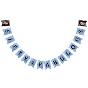 50 and Fabulous Photo Dusty Blue Foil Bunting Flags