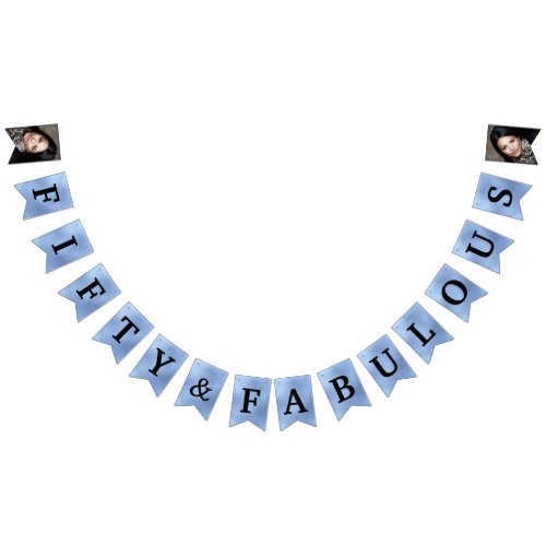 50 and Fabulous Photo Dusty Blue Foil Bunting Flags