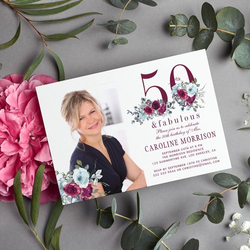 50 and fabulous photo elegant 50th birthday party invitation