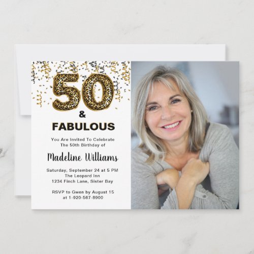 50 and Fabulous Photo Leopard  Invitation