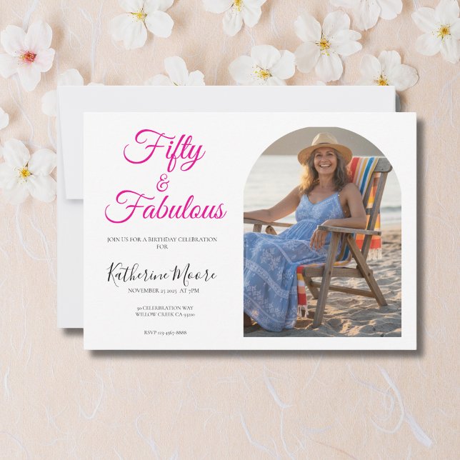 50 and Fabulous Photo Pink 50th Birthday Party  Invitation (Creator Uploaded)