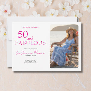 50 and Fabulous  Photo Pink 50th Birthday Party Invitation
