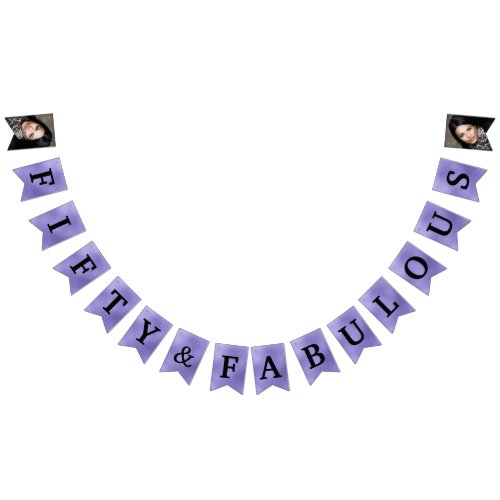 50 and Fabulous Photo Purple Foil Bunting Flag