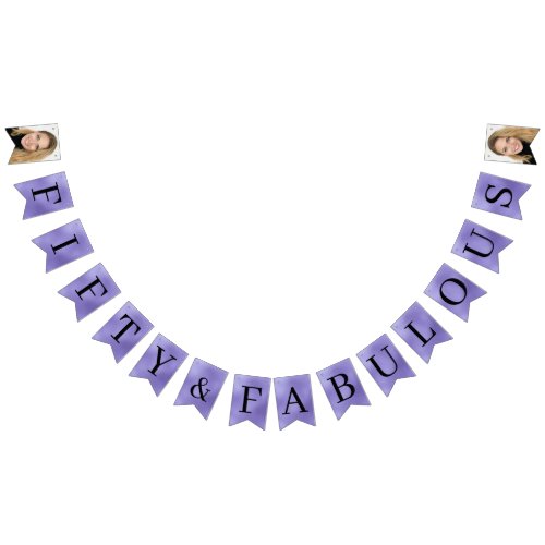 50 and Fabulous Photo Purple Foil Bunting Flags
