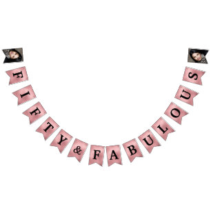 50 and Fabulous Photo Rose Gold Foil Bunting Flags