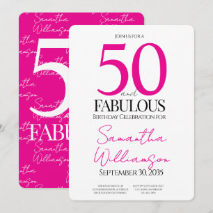 50 and Fabulous Pink 50th Birthday Elegant Invitation