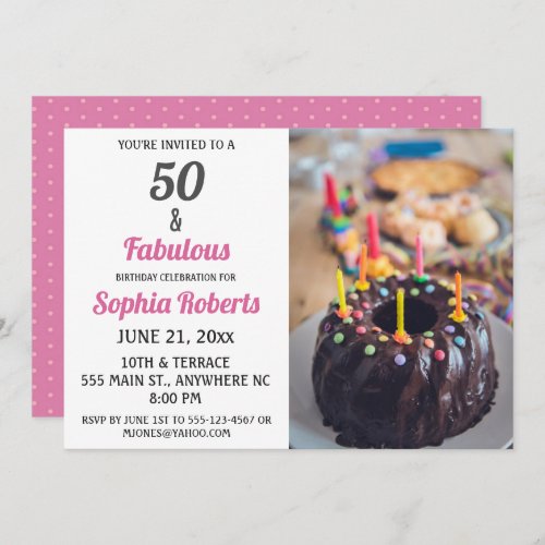 50 and Fabulous Pink 50th Birthday Invitation