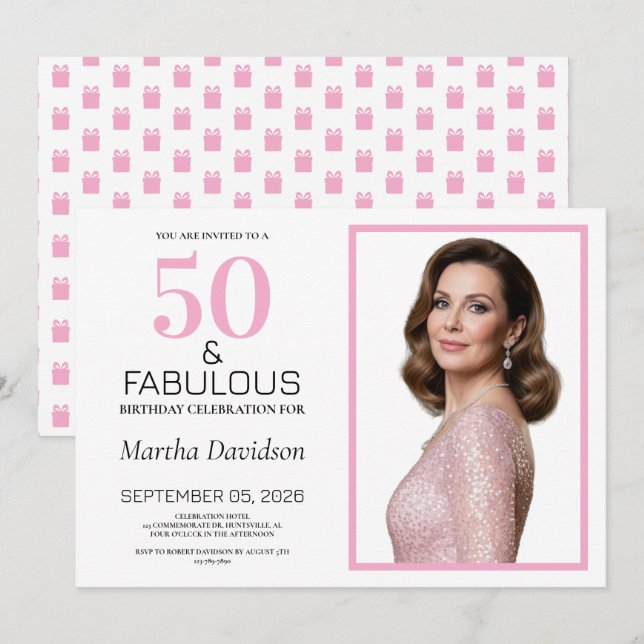 50 and Fabulous Pink 50th Birthday Invitation (Front/Back)