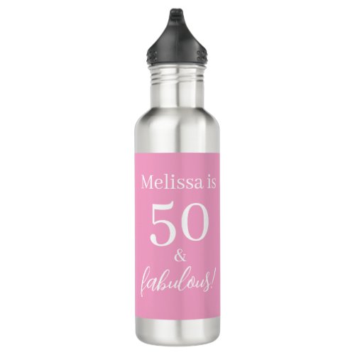 50 and Fabulous Pink 50th Birthday Personalized Stainless Steel Water Bottle